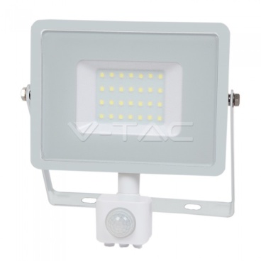 30W LED Прожектор Със Сензор SAMSUNG ЧИП Бяло Тяло 3000К