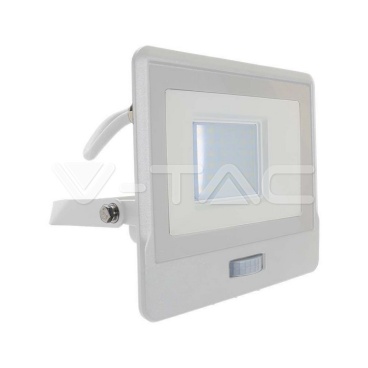 30W LED Прожектор PIR Сензор SAMSUNG ЧИП Бяло Тяло 3000К 1М Кабел