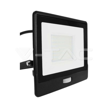 50W LED Прожектор PIR Сензор SAMSUNG ЧИП Черно Тяло 6400К 1М Кабел