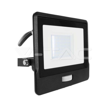 30W LED Прожектор PIR Сензор SAMSUNG ЧИП Черно Тяло 6400К 1М Кабел
