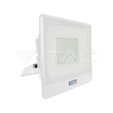 50W LED Прожектор PIR Сензор SAMSUNG ЧИП Бяло Тяло 4000К