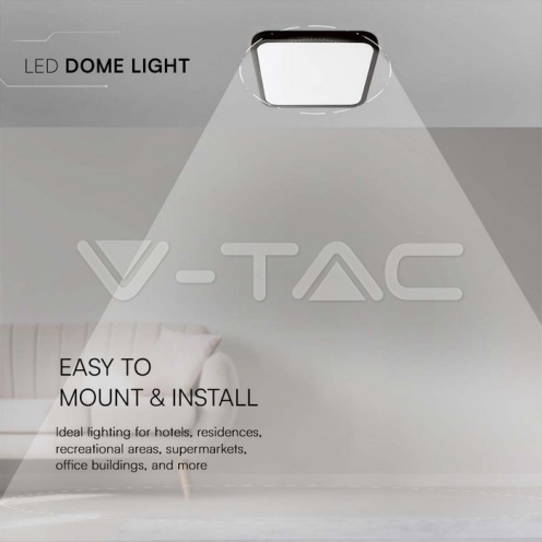 18W LED Плафон Квадрат Черна Рамка 4000К IP44 - изглед 4