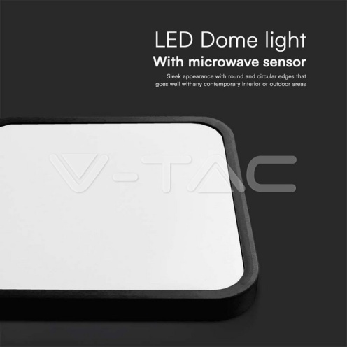 36W LED Плафон Квадрат Микровълнов Сензор Черна Рамка 4000К IP44 3820LM - изглед 2
