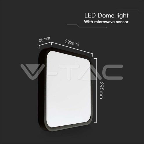 18W LED Плафон Квадрат Микровълнов Сензор Черна Рамка 4000К IP44 1830lm - изглед 8