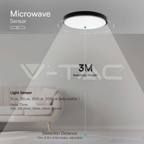 18W LED Плафон Кръг Микровълнов Сензор Черна Рамка 4000К IP44 - изглед 4 - rZ commerce 18W LED Плафон Кръг Микровълнов Сензор Черна Рамка 4000К IP44 - изглед 4