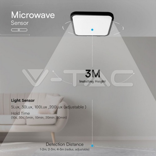 36W LED Плафон Сензор SAMSUNG Чип 4000K Квадрат Черна Рамка IP44 - изглед 6 - rZ commerce 36W LED Плафон Сензор SAMSUNG Чип 4000K Квадрат Черна Рамка IP44 - изглед 6