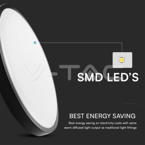 24W LED Плафон Сензор SAMSUNG Чип 4000K Кръг Черна Рамка IP44 - изглед 6