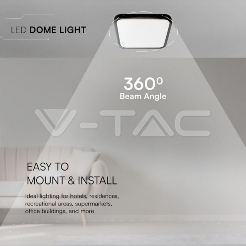24W LED Плафон SAMSUNG Чип 3000K Квадрат Черна Рамка IP44 - изглед 6 - rZ commerce 24W LED Плафон SAMSUNG Чип 3000K Квадрат Черна Рамка IP44 - изглед 6