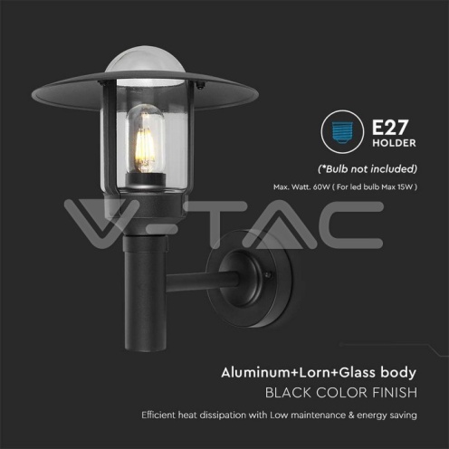E27 Стенен Аплик Черен Цилиндър Шапка Стъкло IP44 - изглед 2 - rZ commerce E27 Стенен Аплик Черен Цилиндър Шапка Стъкло IP44 - изглед 2