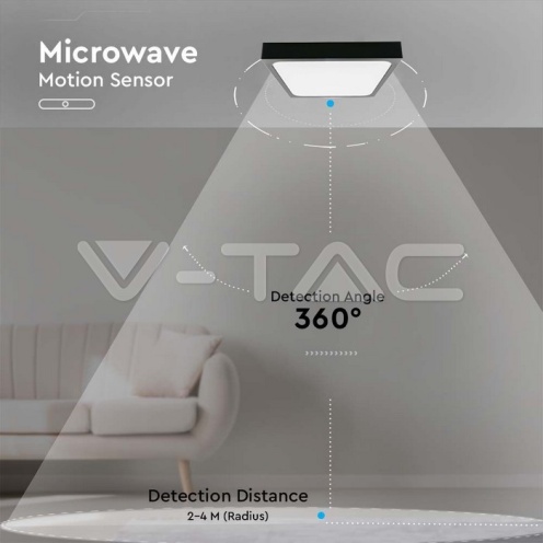 24W LED Плафон Квадрат Микровълнов Сензор Черна Рамка 4000К IP44 - изглед 7 - rZ commerce 24W LED Плафон Квадрат Микровълнов Сензор Черна Рамка 4000К IP44 - изглед 7