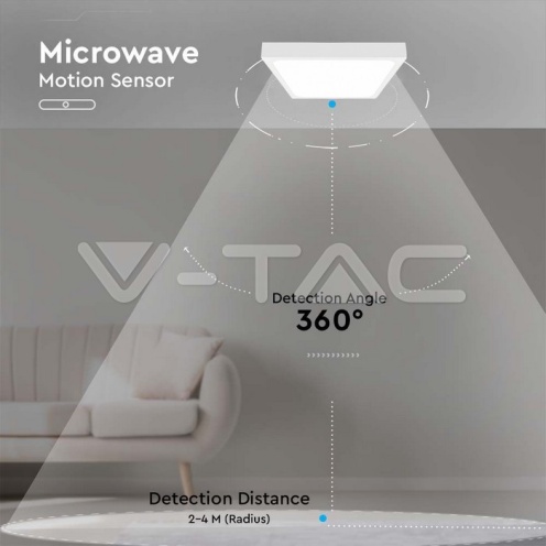 24W LED Плафон Квадрат Микровълнов Сензор Бяла Рамка 4000К IP44 - изглед 6 - rZ commerce 24W LED Плафон Квадрат Микровълнов Сензор Бяла Рамка 4000К IP44 - изглед 6