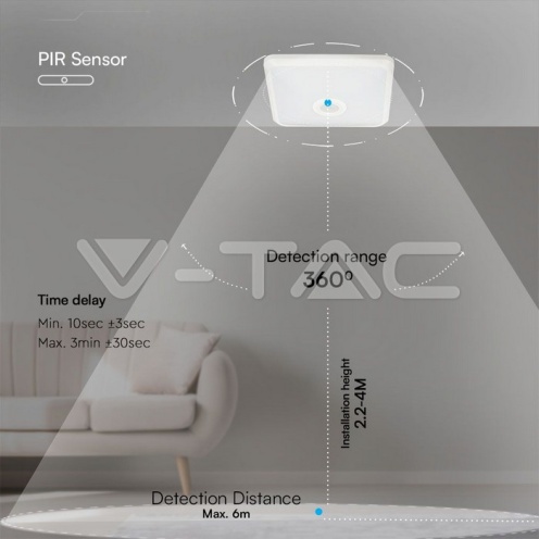 12W LED Плафон Със Сензор SAMSUNG Чип 3 в 1 Квадрат Бяло Тяло - изглед 3 - rZ commerce 12W LED Плафон Със Сензор SAMSUNG Чип 3 в 1 Квадрат Бяло Тяло - изглед 3