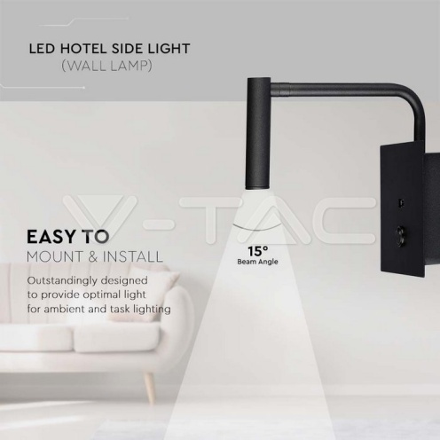 3W LED Стенна Лампа Спалня С Ключ И USB Бяла 3000К - изглед 8