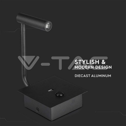 3W LED Стенна Лампа Спалня С Ключ И USB Бяла 3000К - изглед 9
