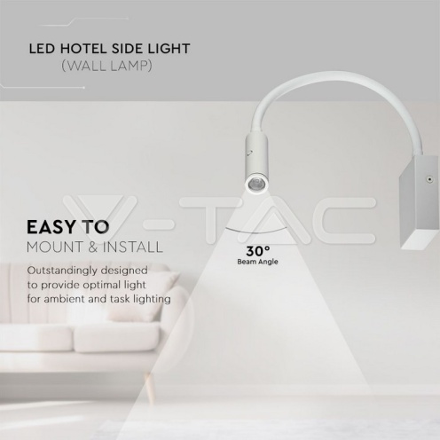 3W LED Стенна Лампа Спалня Бяла 3000К - изглед 9 - rZ commerce 3W LED Стенна Лампа Спалня Бяла 3000К - изглед 9