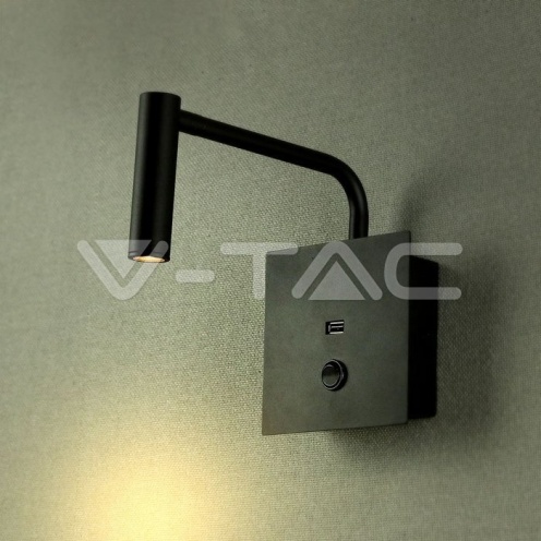 3W LED Стенна Лампа Спалня С Ключ И USB Бяла 3000К - изглед 4