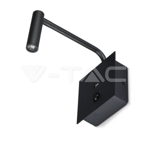 3W LED Стенна Лампа Спалня С Ключ И USB Бяла 3000К - изглед 3