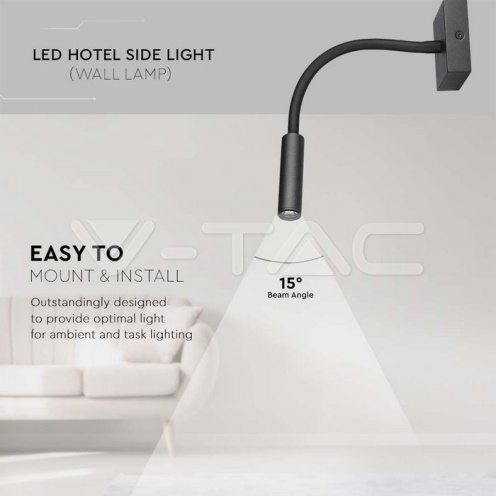 3W LED Стенна Лампа Спалня Черна 3000К - изглед 9 - rZ commerce 3W LED Стенна Лампа Спалня Черна 3000К - изглед 9
