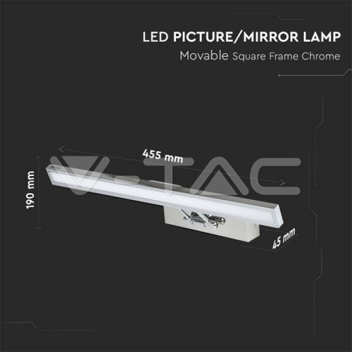 8W LED Лампа За Картина Подвижна Хром ф455 3000К - изглед 2