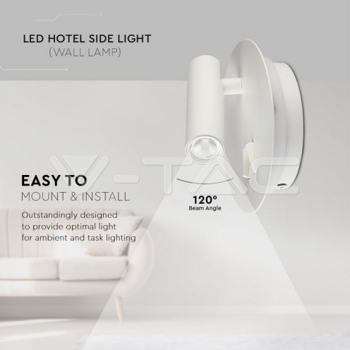 3+6W LED Стенна Лампа За Стена Бяла 3000K кръг - изглед 5 - rZ commerce 3+6W LED Стенна Лампа За Стена Бяла 3000K кръг - изглед 5