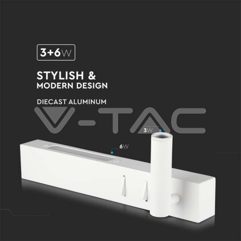 3+6W LED Стенна Лампа За Стена Бяла 3000K - изглед 6 - rZ commerce 3+6W LED Стенна Лампа За Стена Бяла 3000K - изглед 6