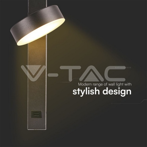 8W LED Аплик с USB 3000K Черно Тяло - изглед 5