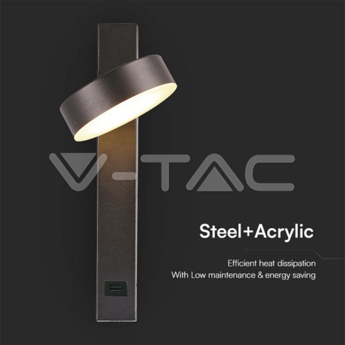 8W LED Аплик с USB 3000K Черно Тяло - изглед 7