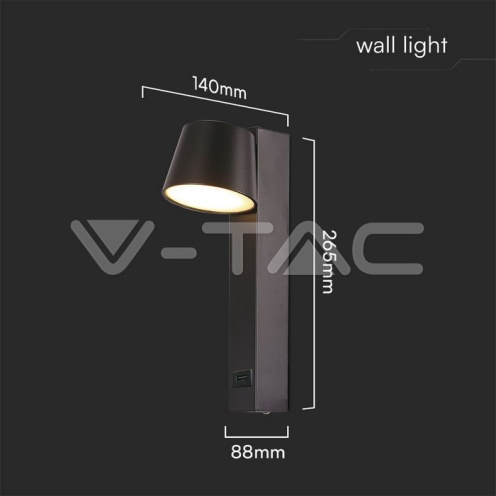 LED аплик 8W с USB 3000k 900lmm черно - изглед 5