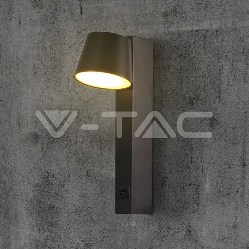 LED аплик 8W с USB 3000k 900lmm черно - изглед 4