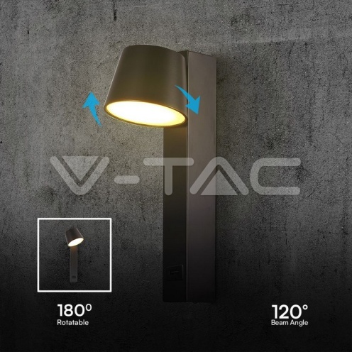 LED аплик 8W с USB 3000k 900lmm черно - изглед 6