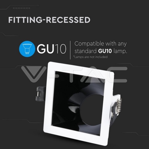 GU10 Отливка Квадрат Бяло+Черно VT-875 - изглед 5