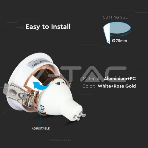 GU10 Отливка Кръг Бяло+Розово Златоно VT-873 - изглед 7