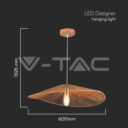 LED Пендел Дизайн Кафяво Тяло D600*H120 E27 - изглед 4