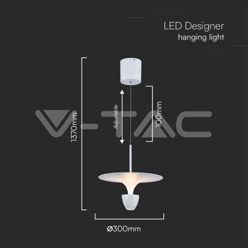 9W LED Висяща Лампа (30*300*1370MM) Бяло Тяло 3000K Регулируема - изглед 5
