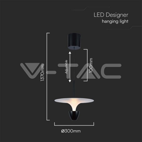 9W LED Висяща Лампа (30*300*1370MM) Бяло + Черно Тяло 3000K Регулируема - изглед 5