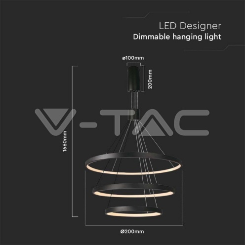 LED Осветител 46W висящ 40*60*80*150см черно тяло 3000K 4900Lm - изглед 5