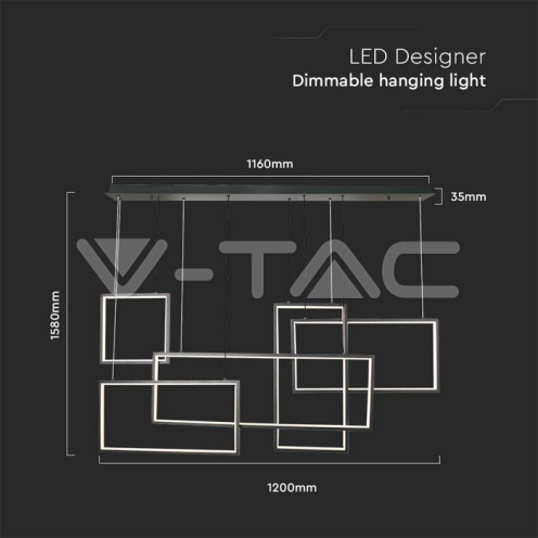 LED Осветител 45W Висящ 120*50*60CM Черно Тяло 3000K 4800lm - изглед 5