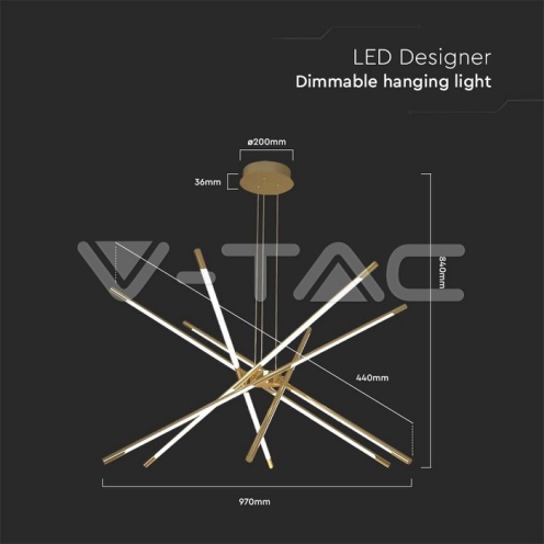LED Осветител 50W висящ 85*31*120CM златно тяло 3000K 4480Lm - изглед 5