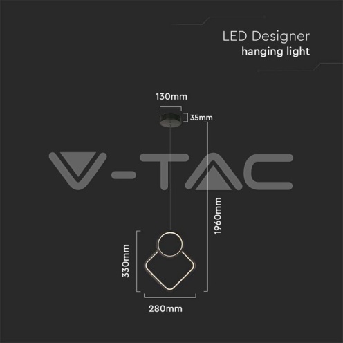 LED Осветител 12W Висящ Геометрик 280 x 1800мм Черен 3000К - изглед 5