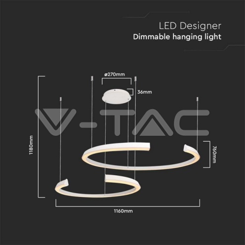 LED Осветител 48W Висящ 1100x800x1200мм Димиращ Бял 3000К - изглед 4