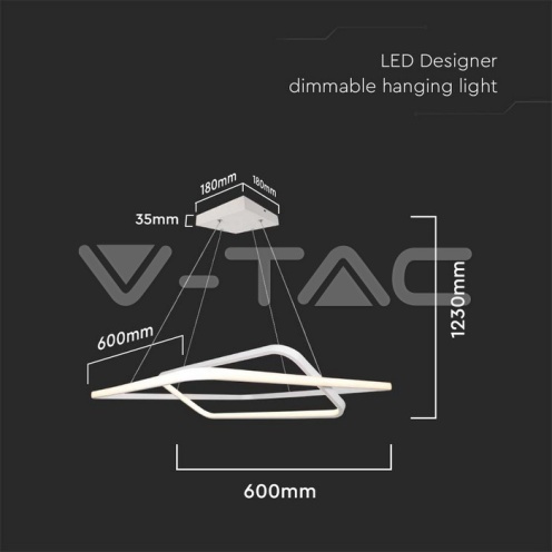LED Осветител 50W Висящ 600x600x1200мм Димиращ Бял 3000К - изглед 4
