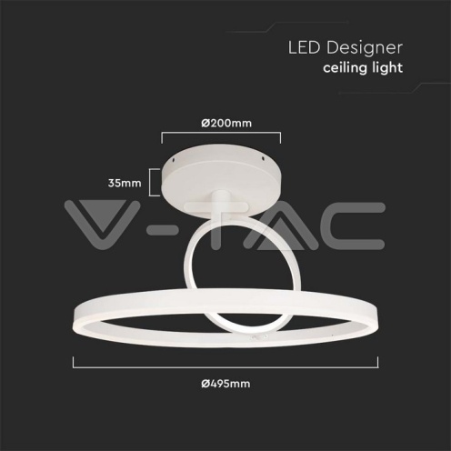 LED Осветител 38W Плафон 500*200MM 4000K Бял Двоен Кръг - изглед 5