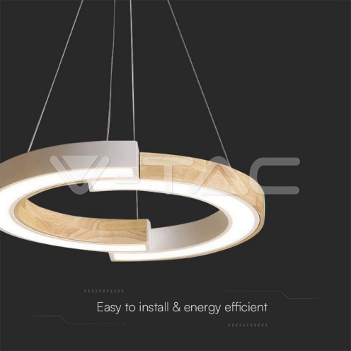 32W LED пендел бяло и дърво 4000K 4000lm Ф37см - изглед 2 - rZ commerce 32W LED пендел бяло и дърво 4000K 4000lm Ф37см - изглед 2