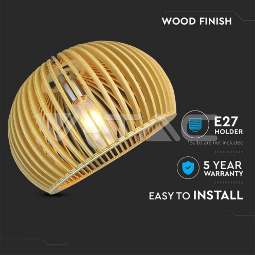 Дървен Пендел E27 Дърво + Хром Голям Ринг D330*H220MM - изглед 3