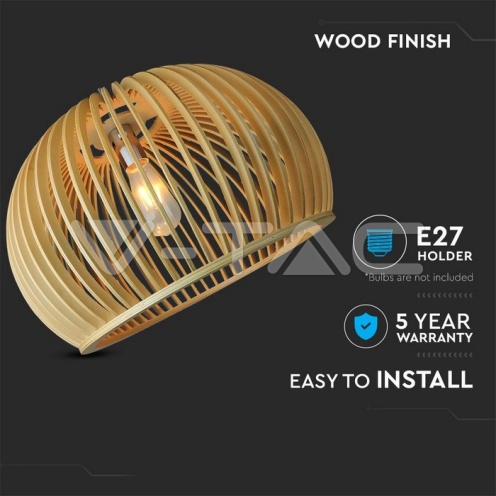Дървен Пендел E27 Дърво + Хром Голям Ринг D440*H280MM - изглед 3