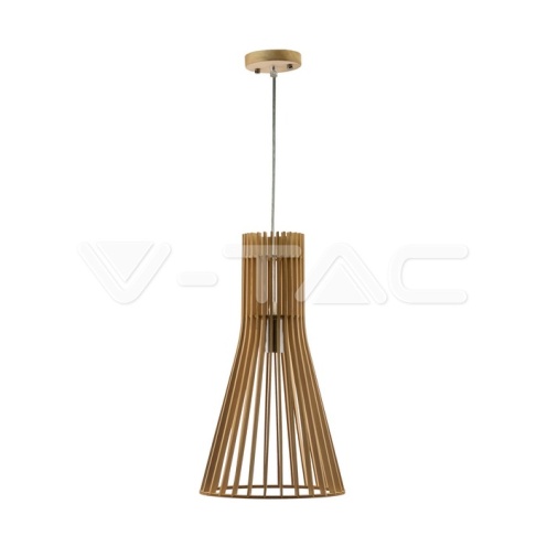 Дървен Пендел E27 Дърво + Хром Конус D250*H450MM - изглед 1