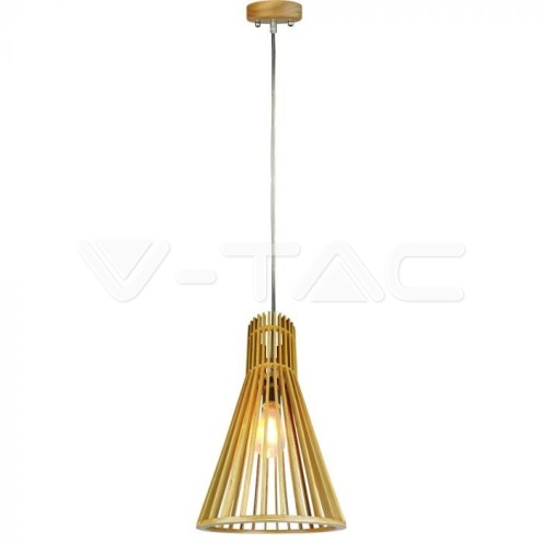 Дървен Пендел E27 Дърво + Хром Конус D250*H450MM - изглед 2
