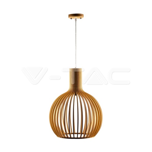 Дървен Пендел E27 Дърво + Хром Кръг D350*450mm - изглед 1