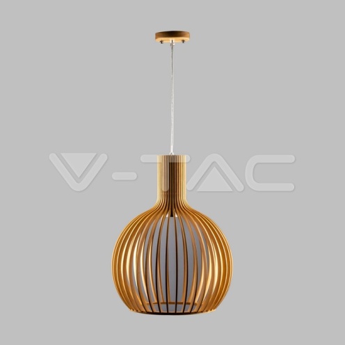 Дървен Пендел E27 Дърво + Хром Кръг D350*450mm - изглед 2