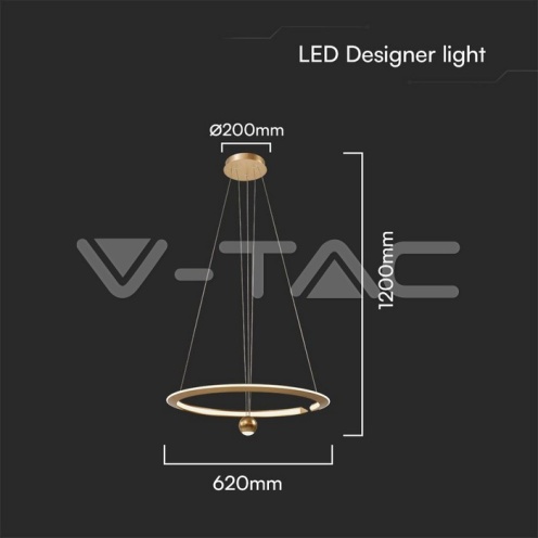 46W LED Висящ Пендел D600*1500mm 3000K Димируем Злато - изглед 2 - rZ commerce 46W LED Висящ Пендел D600*1500mm 3000K Димируем Злато - изглед 2